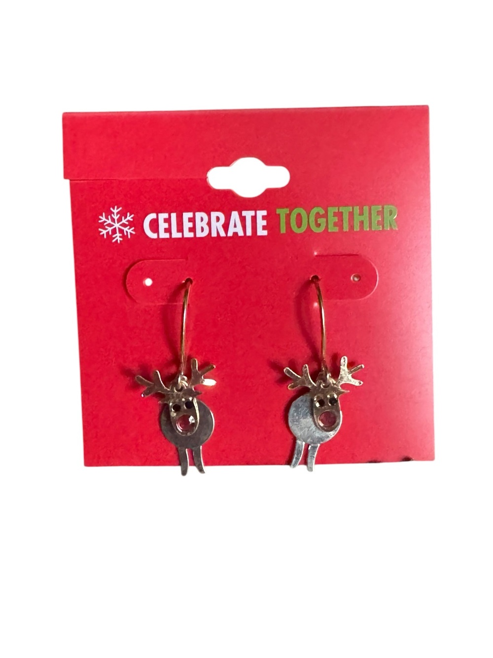 Gold Reindeer Dangle Earrings NEW